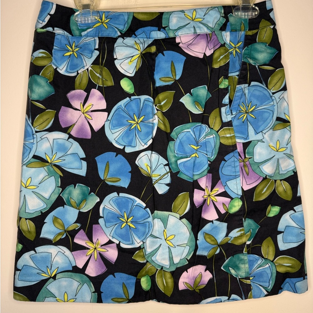 Talbots Petites VINTAGE Lilly Pad Asymmetrical Denim Skirt Green/Blue Size 8P - Picture 4 of 5